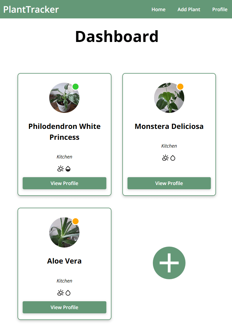 Screenshot of the dashboard page