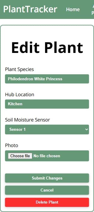 Screenshot of the plant profile page